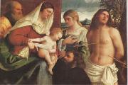 Sebastiano del Piombo The Holy Family with st Catherine st Sebastian and a Donor sacra Conversazione (mk05) Spain oil painting artist